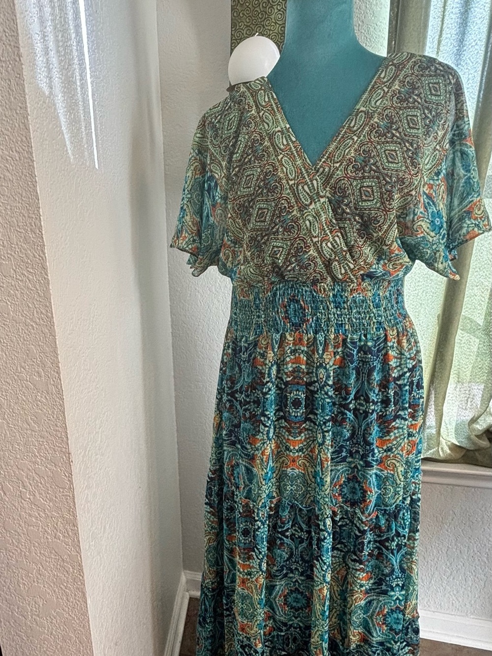 Bohemian CB1862 Teal Patterned Maxi Dress size 14